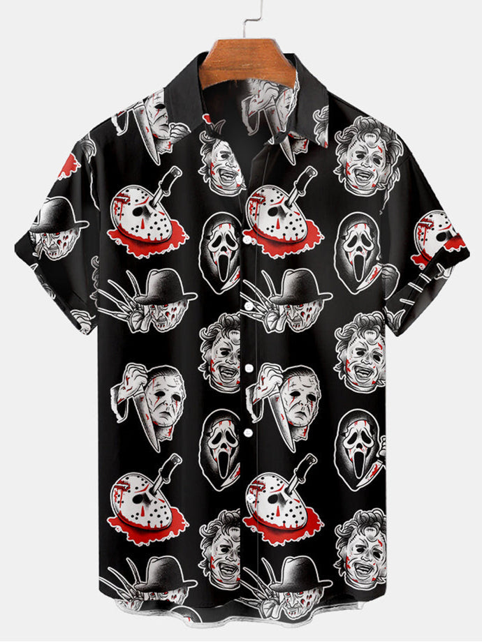 Halloween Horror Print Men's Short Sleeve Shirt Black / M