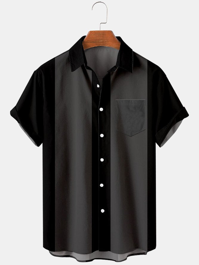 Men's Basic 50s Style Bowling Shirt Black / M