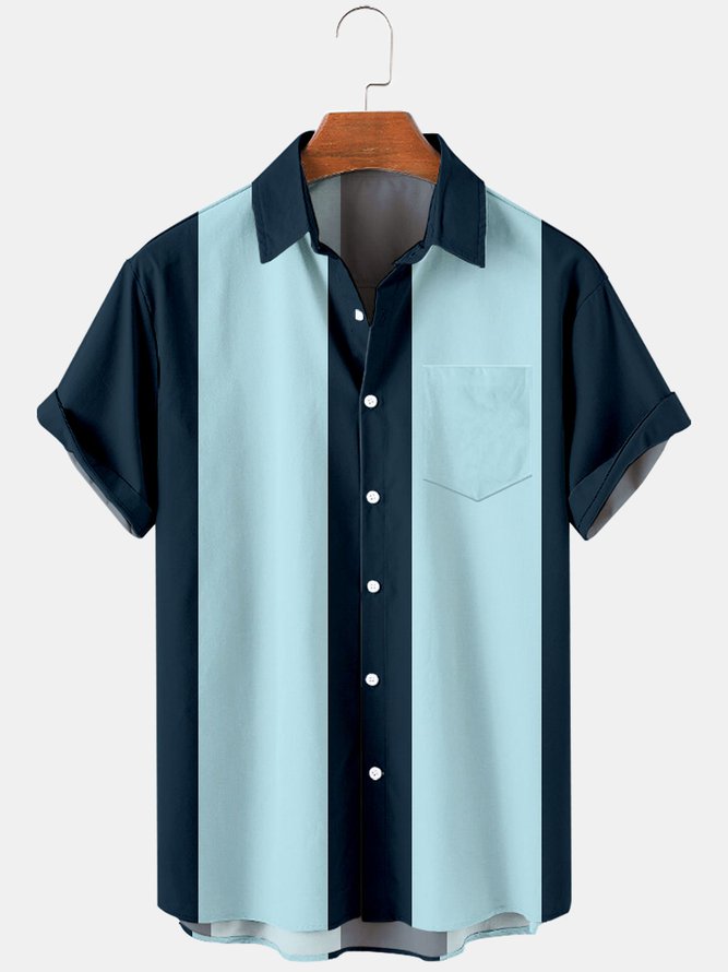 Men's Basic 50s Style Bowling Shirt Blue / M