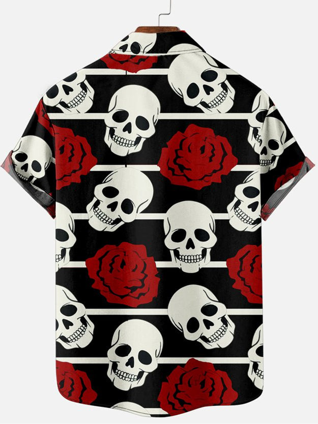 Halloween Rose Skull Men's Short Sleeve Shirt