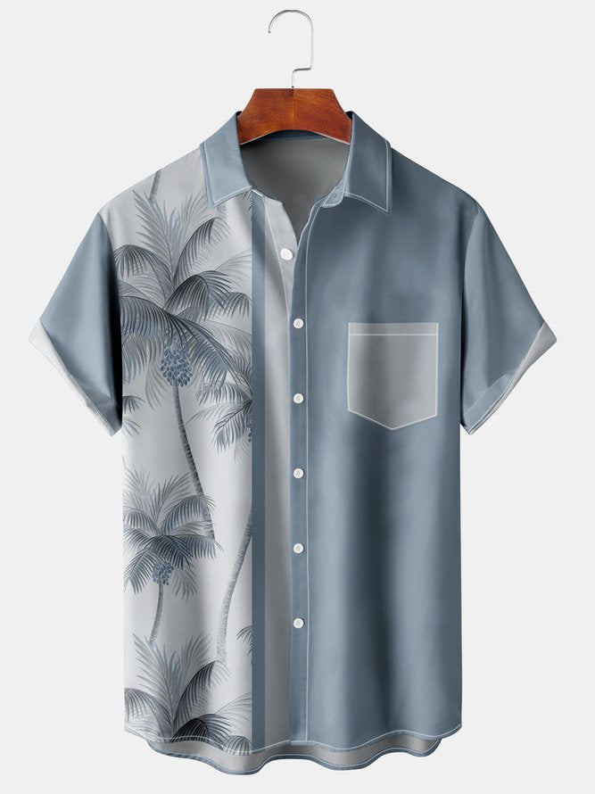 Men's Coconut Tree Casual Breathable Short Sleeve Hawaiian Shirt Gray Blue / M