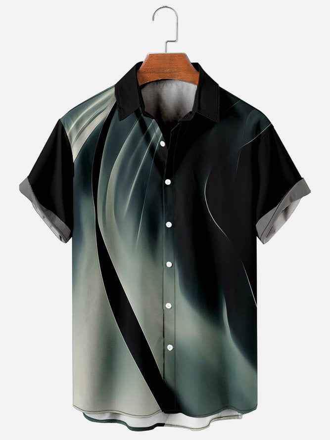Mens Rock Wave Print Casual Breathable Short Sleeve Hawaiian Shirts Black / M