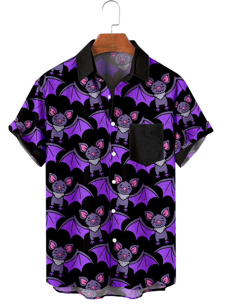 Halloween Cute Bat Men's Short-Sleeved Shirt Purple / M