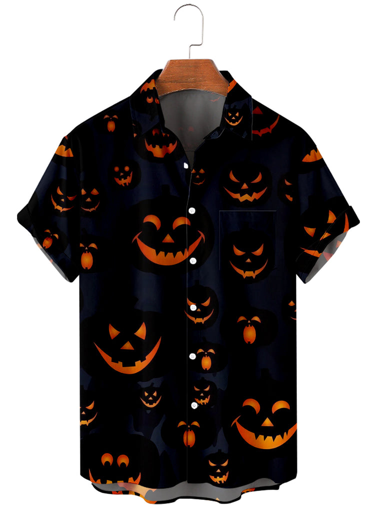 Halloween Smile Pumpkin Men's Short-Sleeved Shirt Black / M