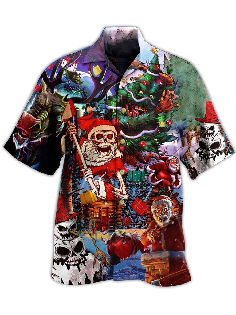 Halloween Skull And Christmas Scary Short Sleeve Shirt Colors / M