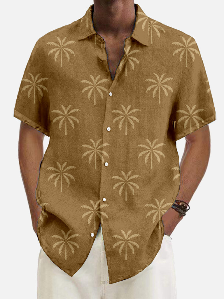 Stripes Palm Ocean Men's Short Sleeve Tops Tan / M