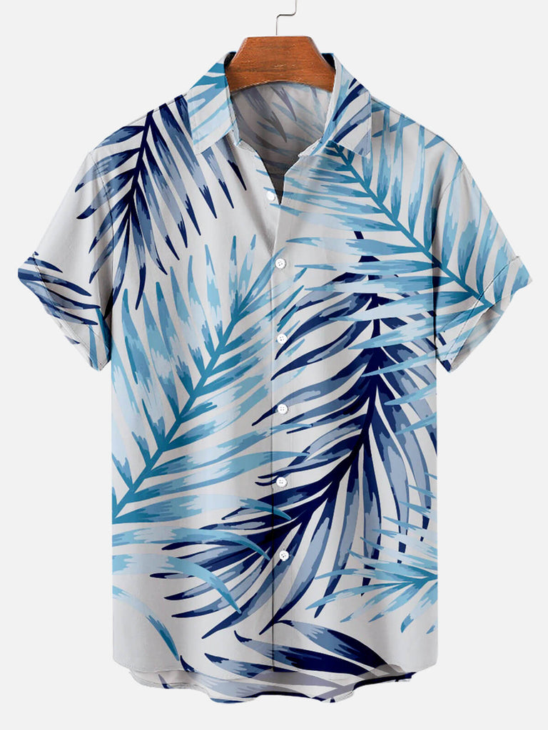 Hawaii Palm Leaves Men's Short Sleeve Tops Blue / M