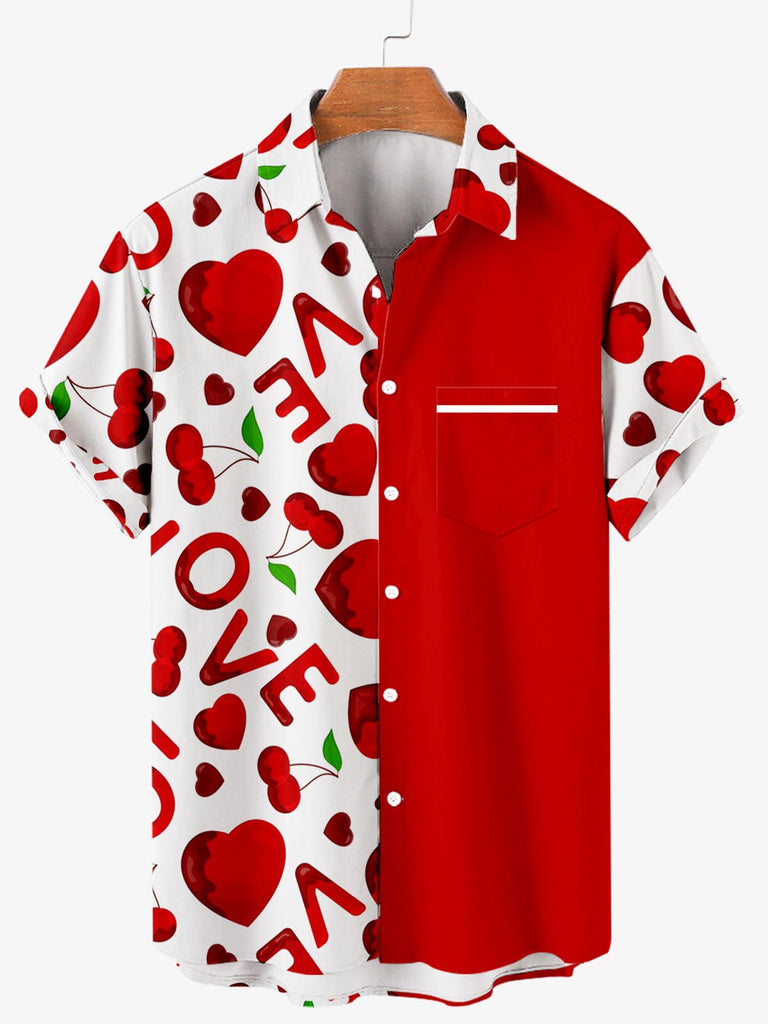 Valentine's Day Love Heart Print Men's Shirt Red / M