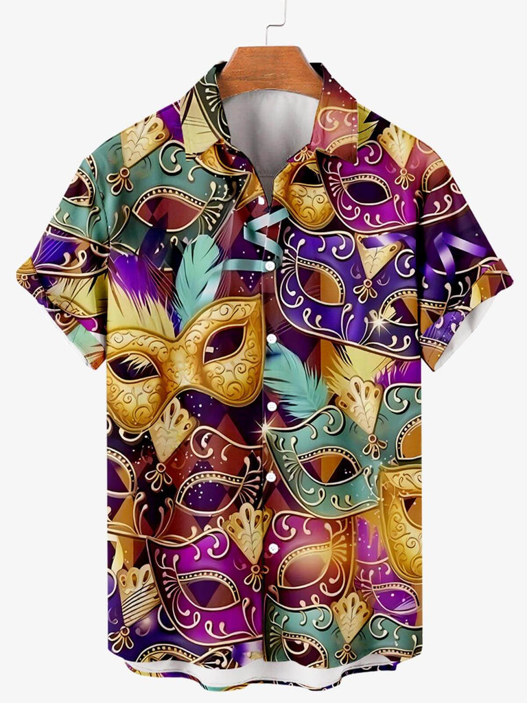 Mardi Gras Jester Masks Carnival Print Men's Shirt Purple / M