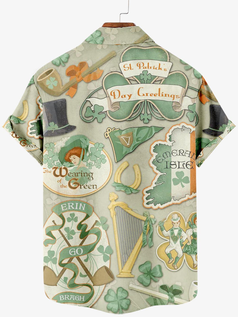 Happy St. Patrick's Day Label Print Men's Shirt