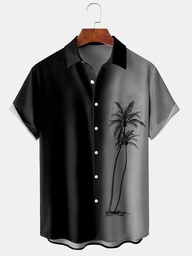 Men's Gradient Coconut Tree Print Casual Breathable Hawaiian Short Sleeve Shirt Black / M