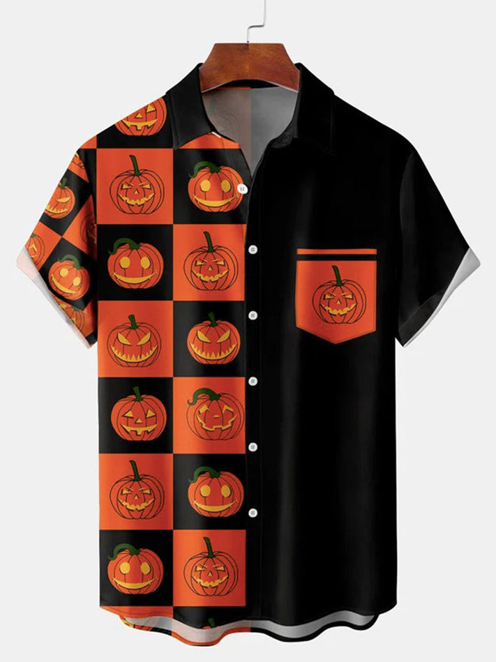 Halloween Tricky Pumpkin Men's Short Sleeve Shirt Black / M