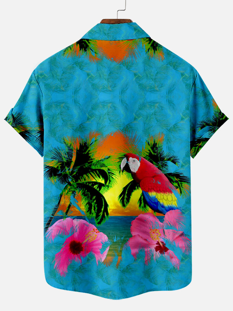 Mens Parrot Print Breathable Hawaiian Shirt