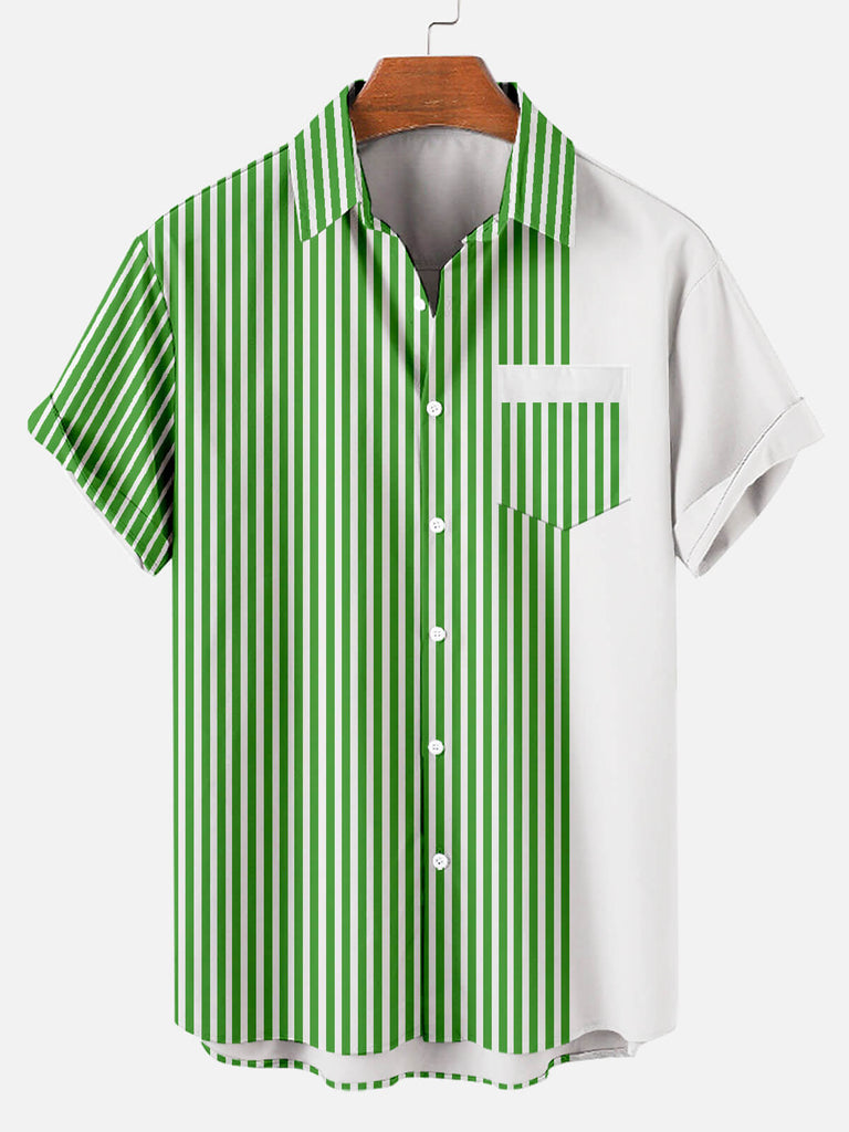 Striped Men's Short Sleeve Pocket Shirt Green / M