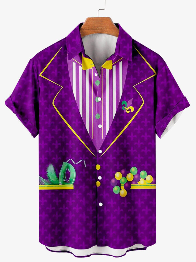 Mardi Gras Print Men's Shirt Purple / M