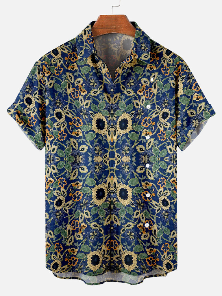 Retro Ethnic Pattern Men's Short Sleeve Tops Blue / M