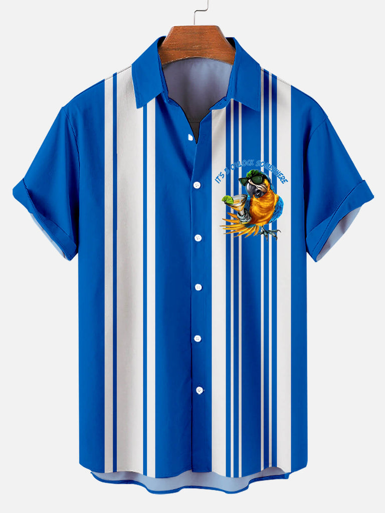 Parrot Motif Men's Short Sleeve Shirt Blue / M