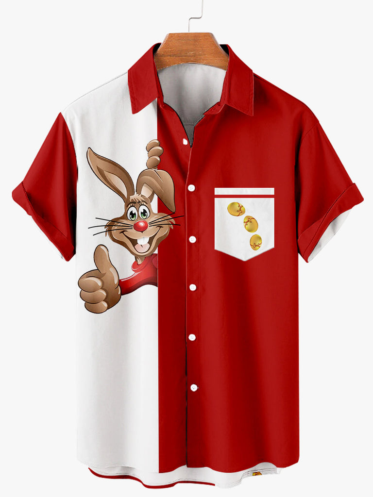 Easter Bunny Print Men's Shirt Red / M