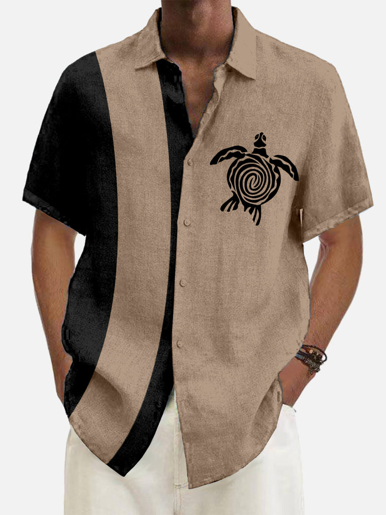 Sea Turtle Stripes Men's Short Sleeve Tops Brown / M