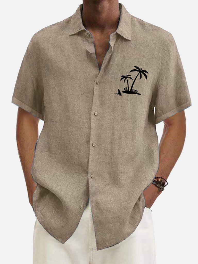 Hawaiian Coconut Tree Cowboy's Men's Short Sleeve Tops Khaki / M