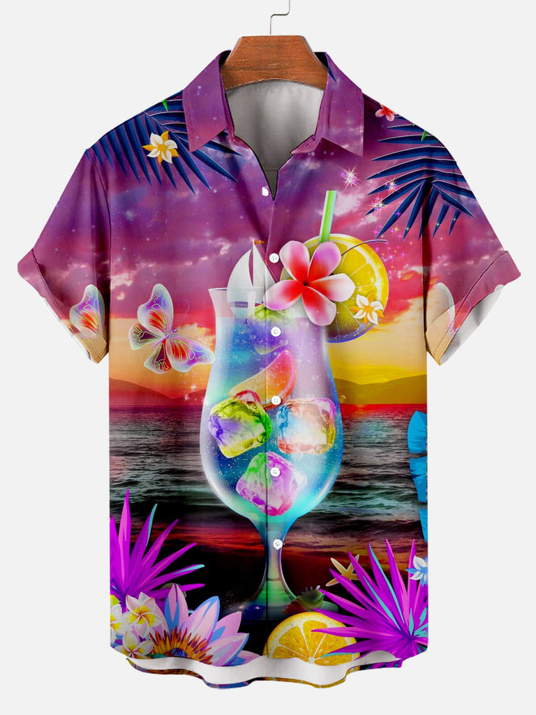 Men's Short Sleeve Shirt with Hawaiian Blackjack Print Purple / M
