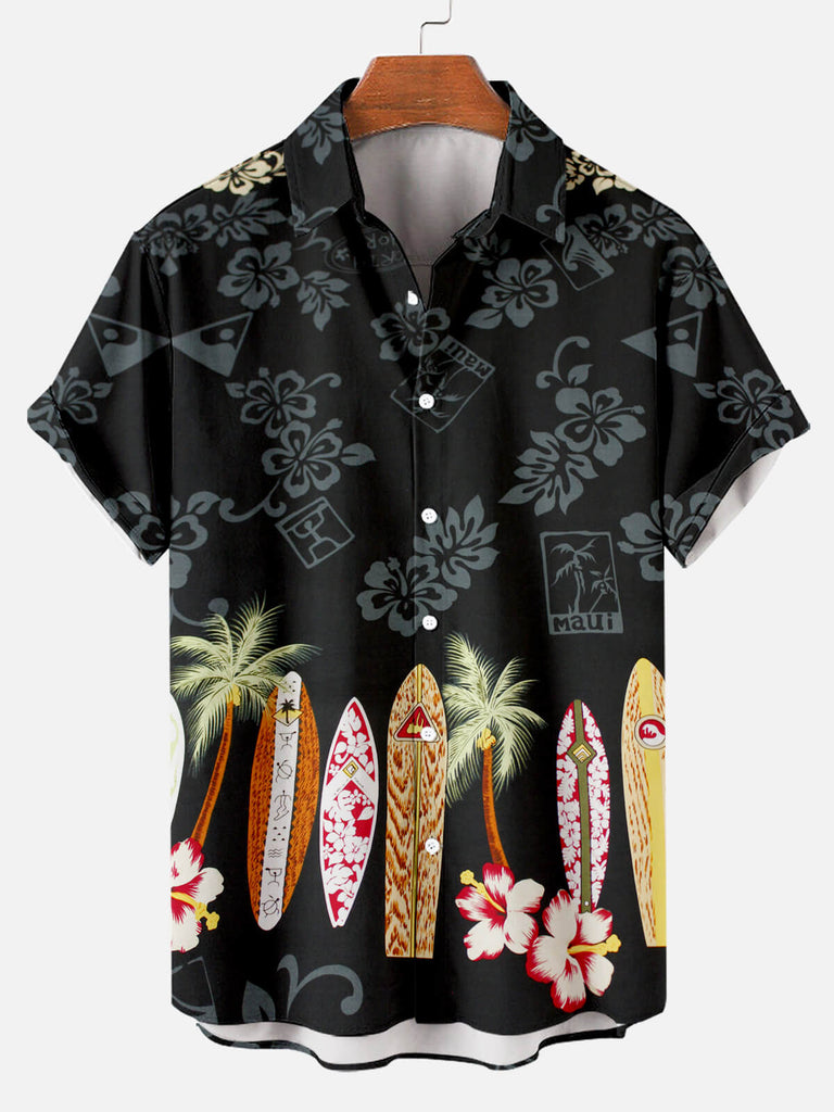 Hawaii black print Men's Short Sleeve Shirt Black / M