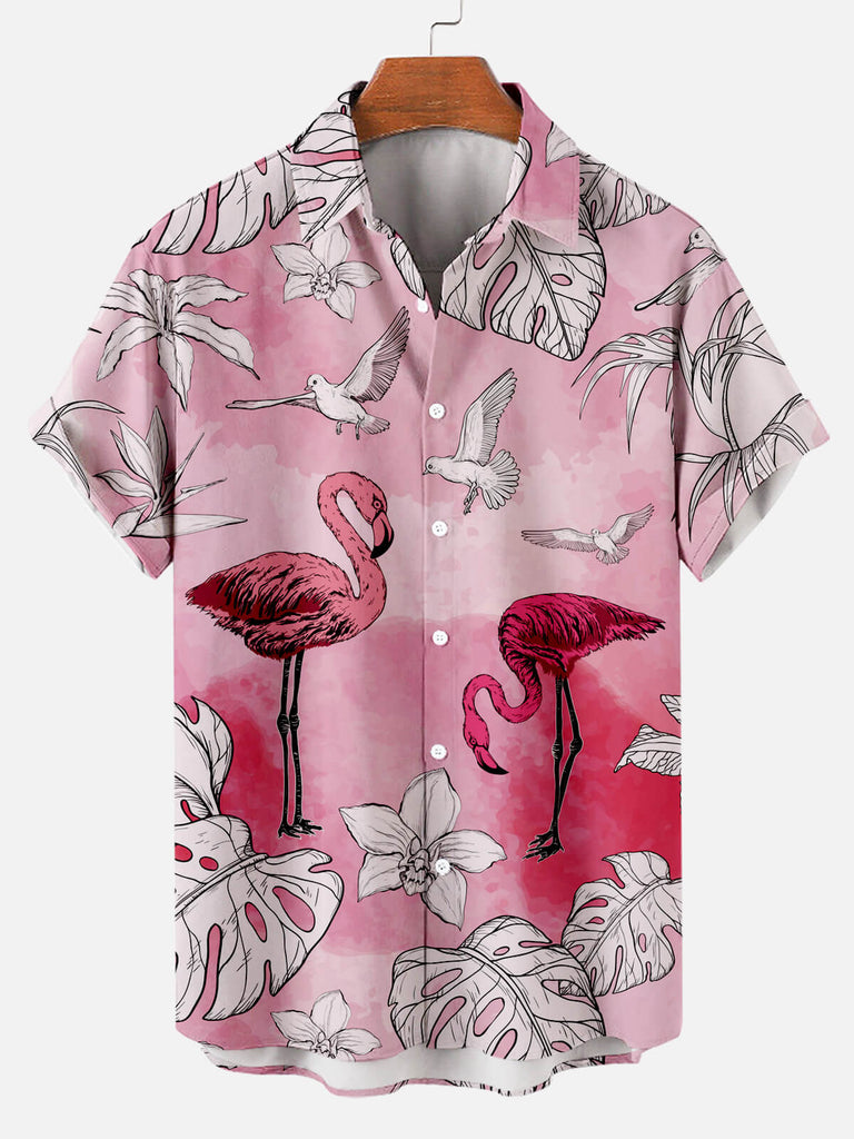 Flamingo Hawaiian Men's Short Sleeve Shirt Pink / M