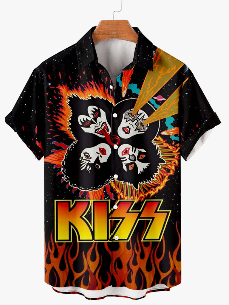 "The Kiss" Rock And Roll Print Men's Shirt Black / M