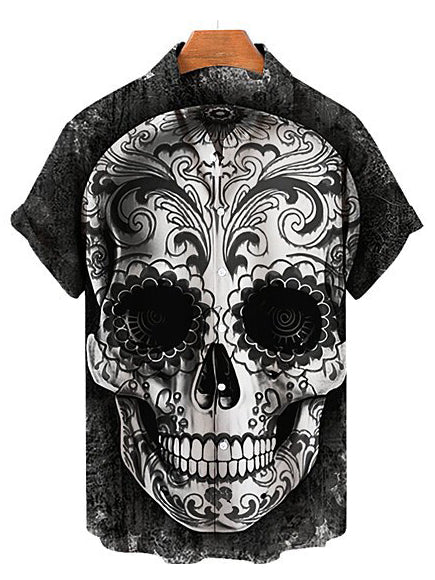Halloween Skull Face Men's Short Sleeve Shirt Black / M