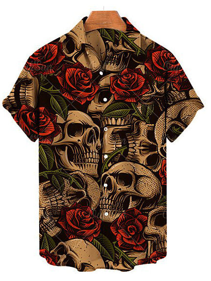 Halloween Skull Rose Men's Short Sleeve Shirt Colors / M