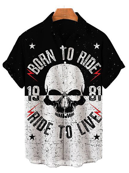 Halloween Born To Ride Men's Short Sleeve Shirt White / M