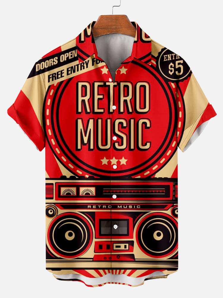 Free Retro Music Men's Short Sleeve Shirt Red / M