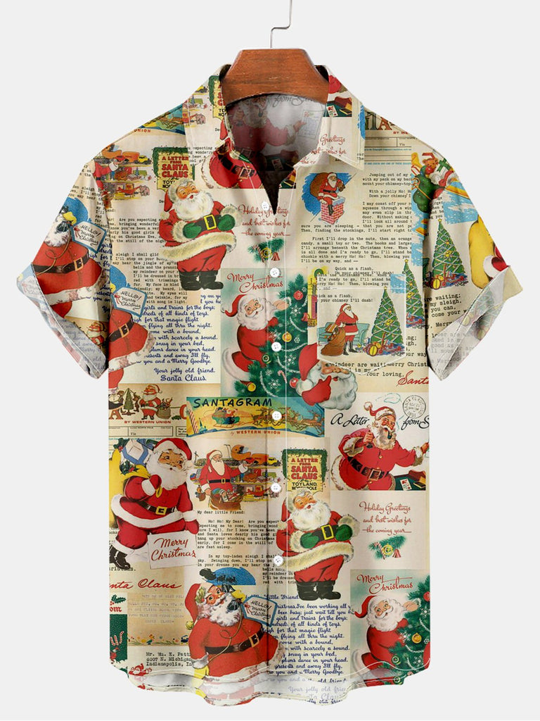 Christmas Newspaper Men's Short Sleeve Shirt Colors / M