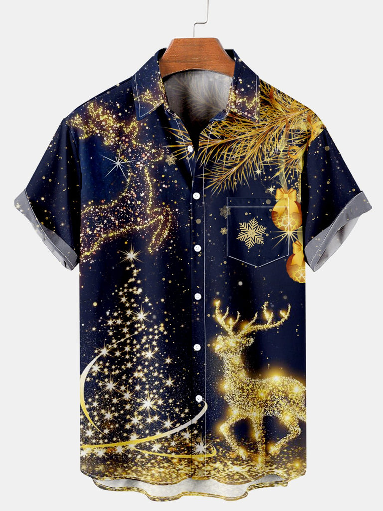 Royal Christmas Elk Men's Short Sleeve Shirt Blue / M