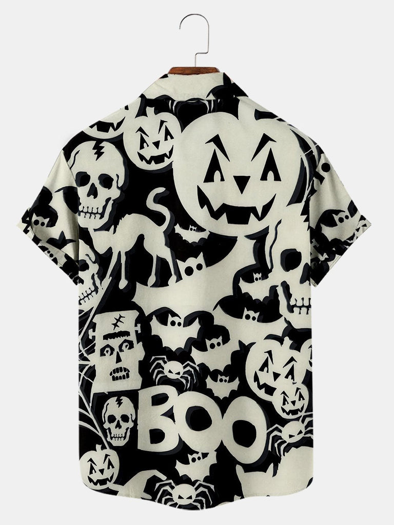 Men's Simple Halloween Irregular Patchwork Printed Casual Shirt