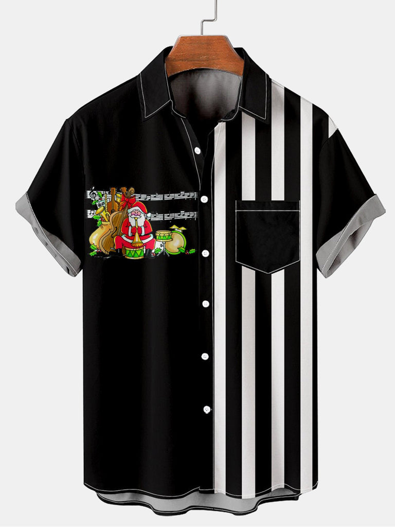 Christmas Santa Striped Men's Short Sleeve Shirt Black / M