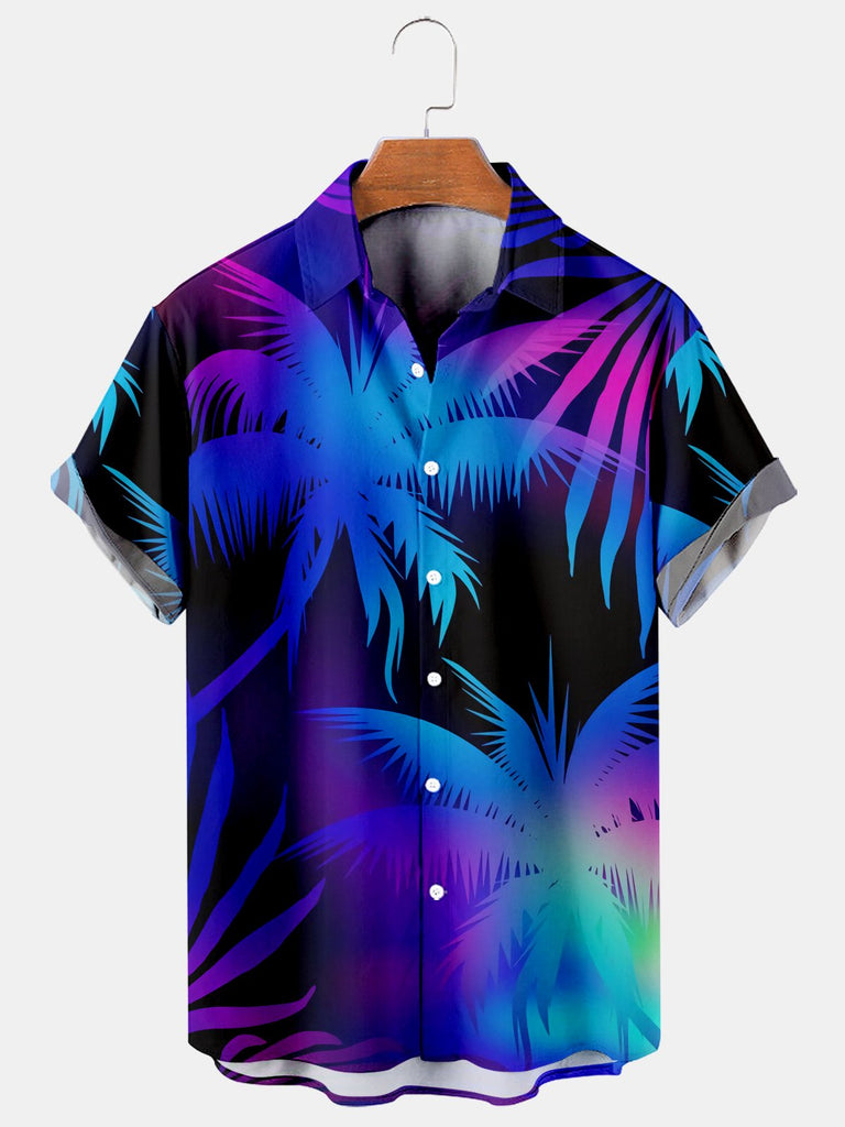 Coconut Tree Loose Men's Plus Size Short-Sleeved Shirt Blue / M