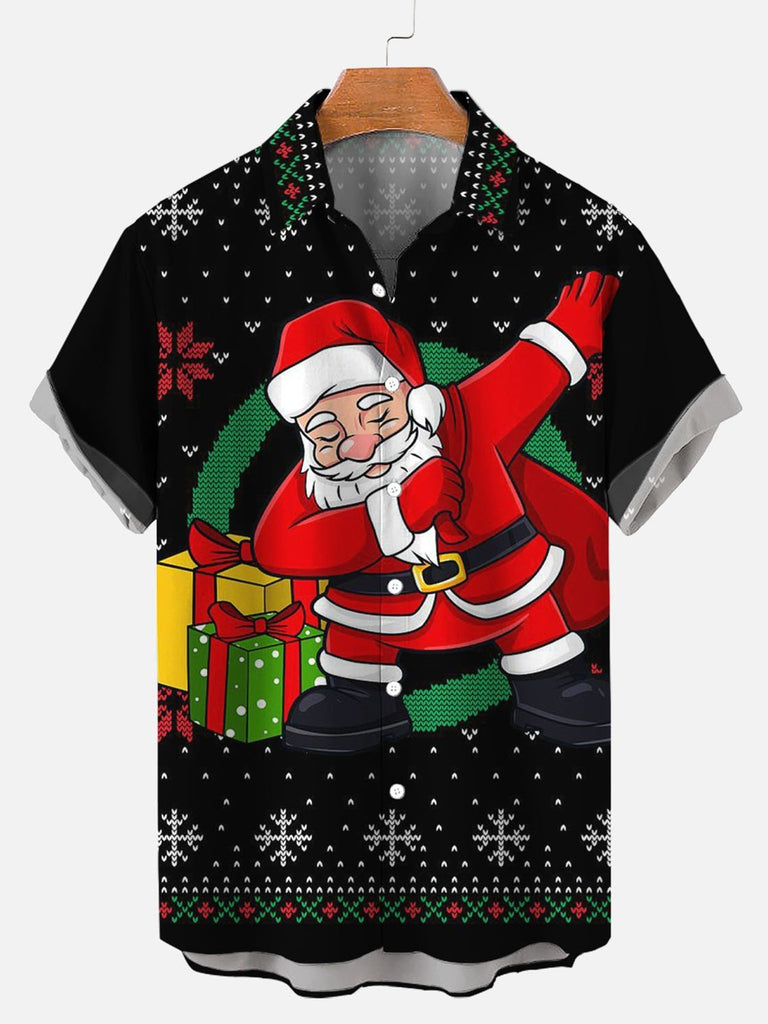 Christmas Happy Santa Men's Short Sleeve Shirt Black / M