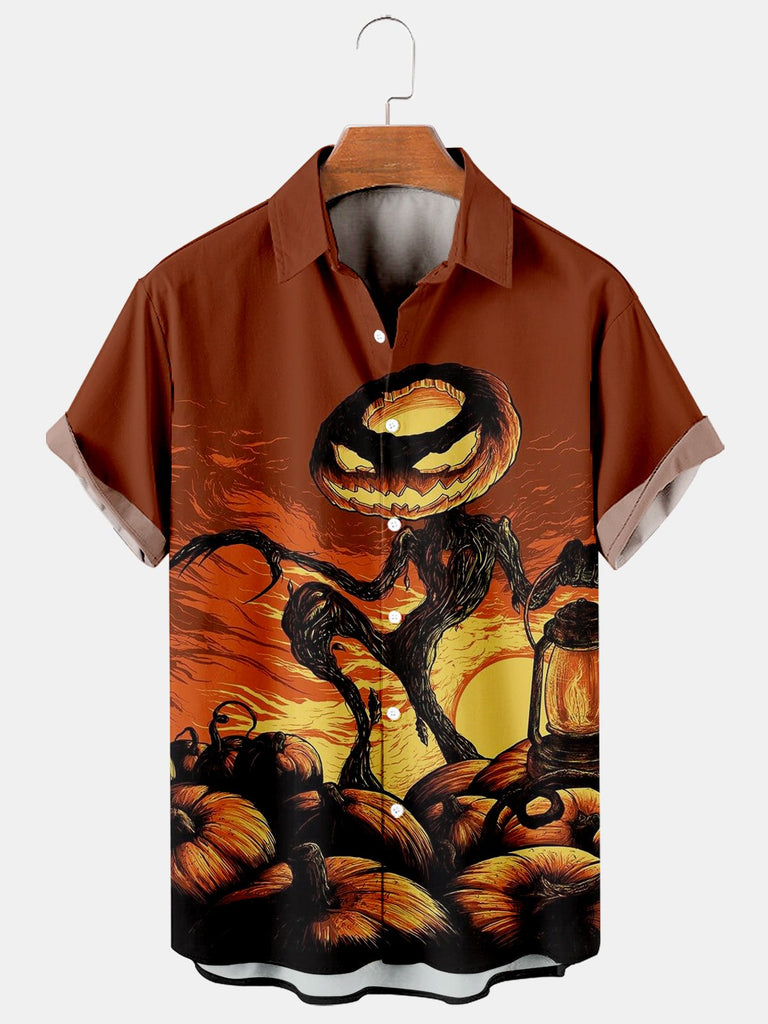 Halloween Alien Pumpkin Men's Short-Sleeved Shirt Orange / M