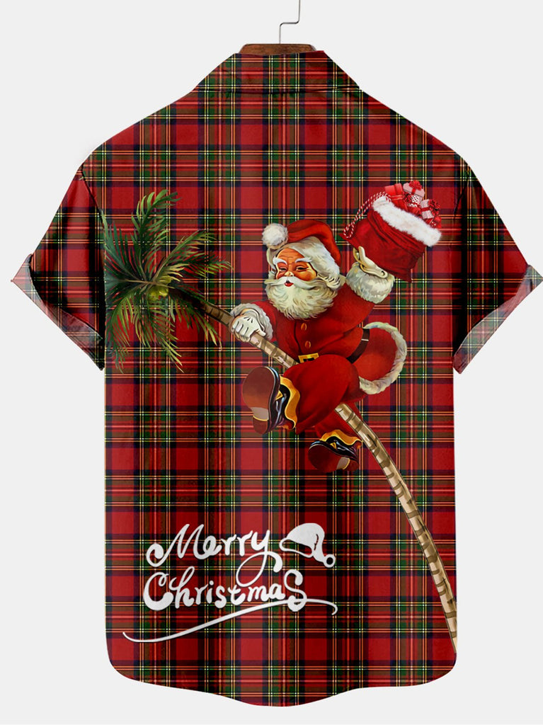 Merry Christmas Plaid Men's Short Sleeve Shirt