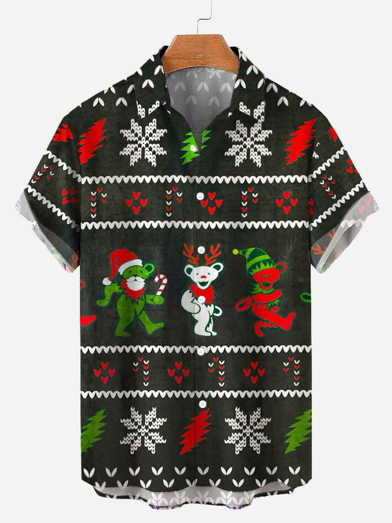 Christmas Bear Men's Short Sleeve Shirt Black / M