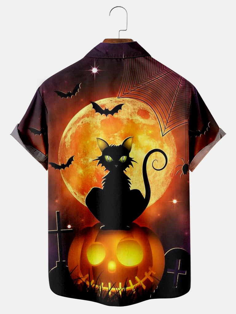 Halloween Black Cat Men's Plus Size Short-Sleeved Shirt