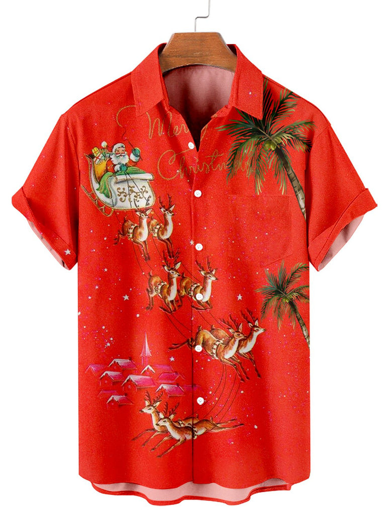 Merry Christmas Men's Casual Short Sleeve Shirt Red / M