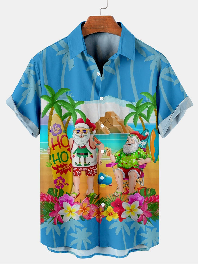 Christmas Holiday Beach Men's Short Sleeve Shirt Blue / M