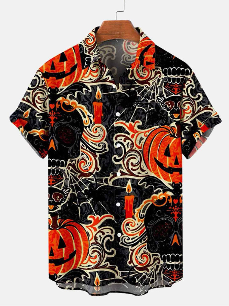 Halloween Pumpkin Men's Short Sleeve Shirt Black / M