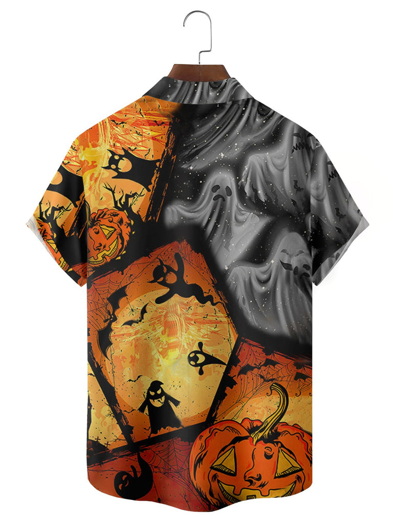 Men's Halloween Ghost Patchwork Print Casual Shirt