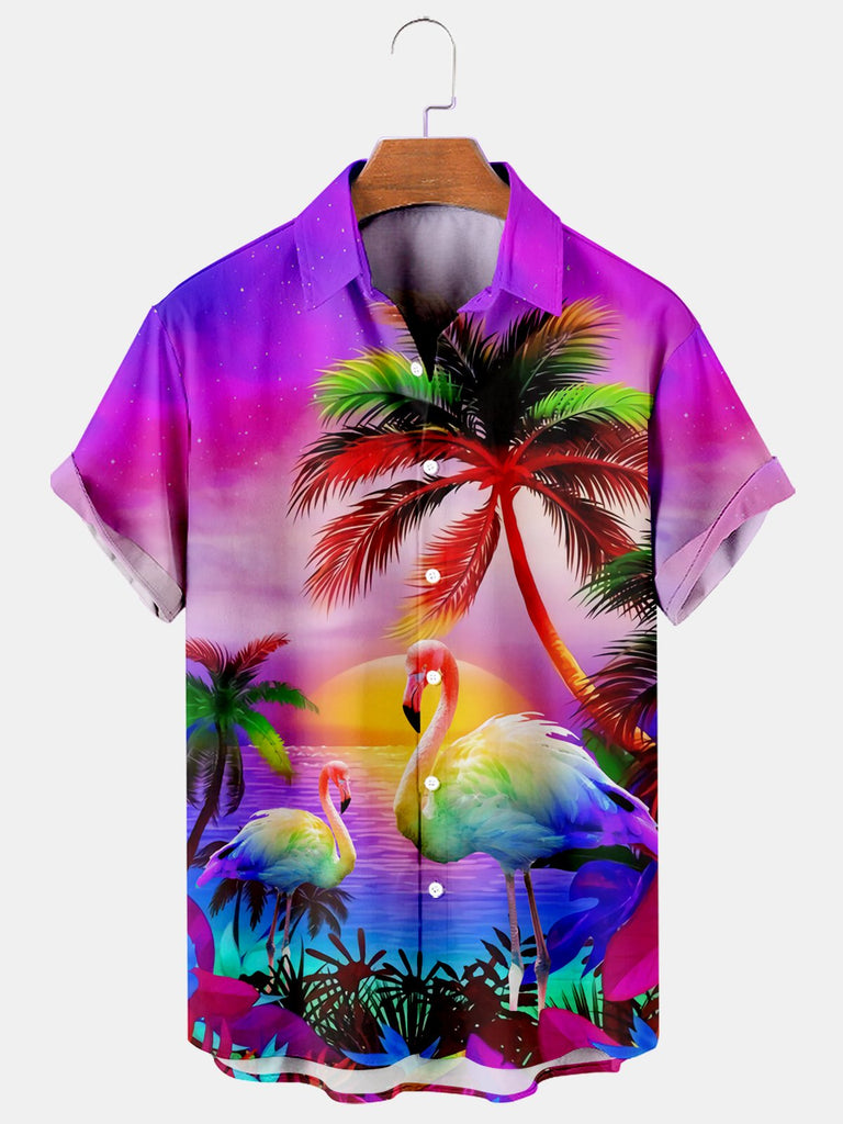 Coconuts And Flamingos Casual Loose Men's Plus Size Short-Sleeved Shirt Purple / M